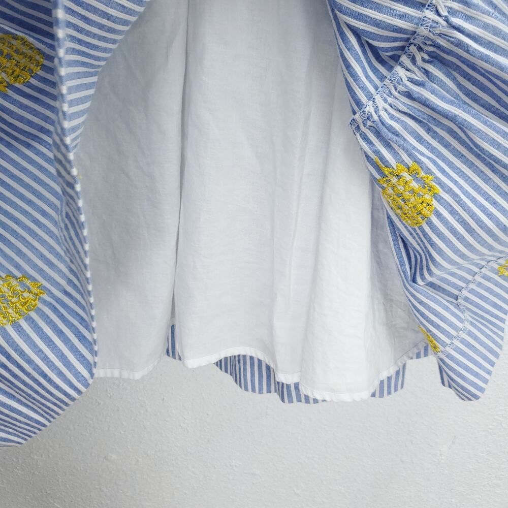 J. CREW Pinapple Embroidered Tiered Seersucker Pinstripe Lagenlook Midi Skirt - Picture 10 of 15